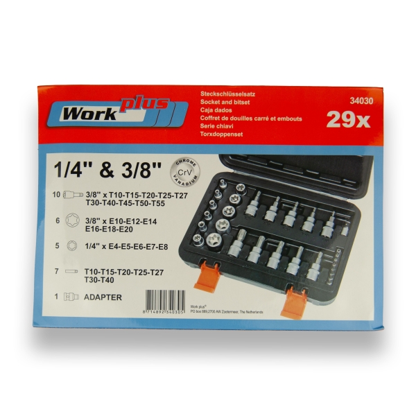 WorkPlus Steckschlüsselsatz 29-teilig – 1/4" & 3/8" – Torx, Vielzahn, E-Profil